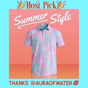 🎉Host Pick🎉 Tropical Pink and Blue Men's Golf Polo Shirt by Birdie Bound NWT
